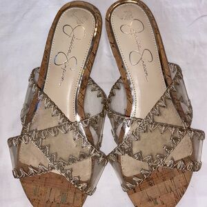 Jessica Simpson Clear Cork Slide Sandal with Gold Trim